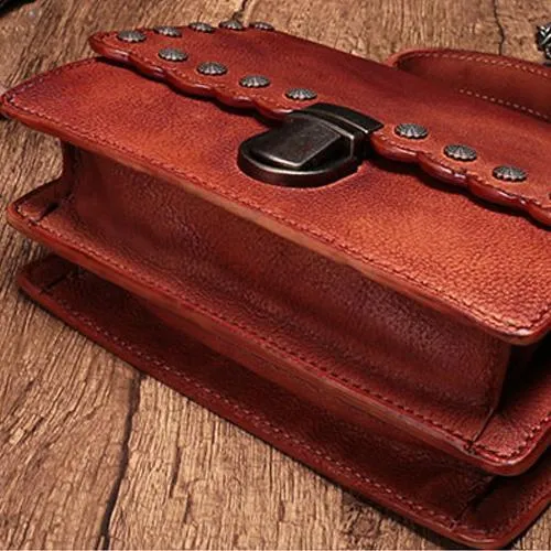 Vintage Womens Red Leather Handbags Purse Satchel Handbags Shoulder Crossbody Bags for Ladies