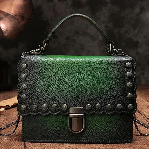 Vintage Womens Red Leather Handbags Purse Satchel Handbags Shoulder Crossbody Bags for Ladies