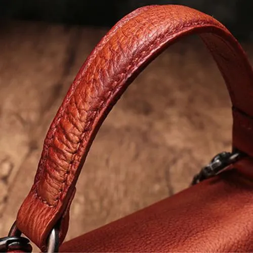 Vintage Womens Red Leather Handbags Purse Satchel Handbags Shoulder Crossbody Bags for Ladies