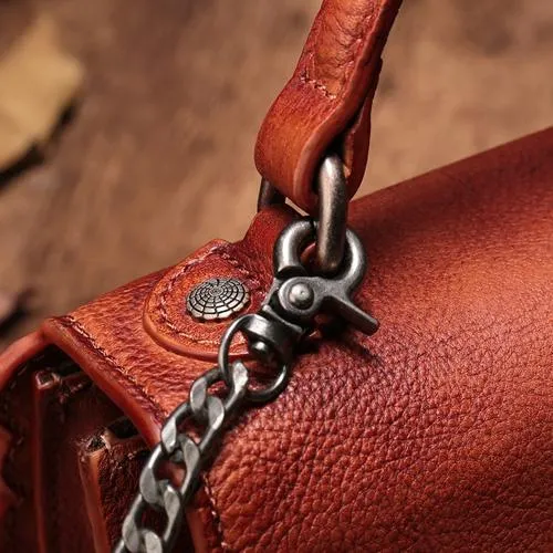 Vintage Womens Red Leather Handbags Purse Satchel Handbags Shoulder Crossbody Bags for Ladies