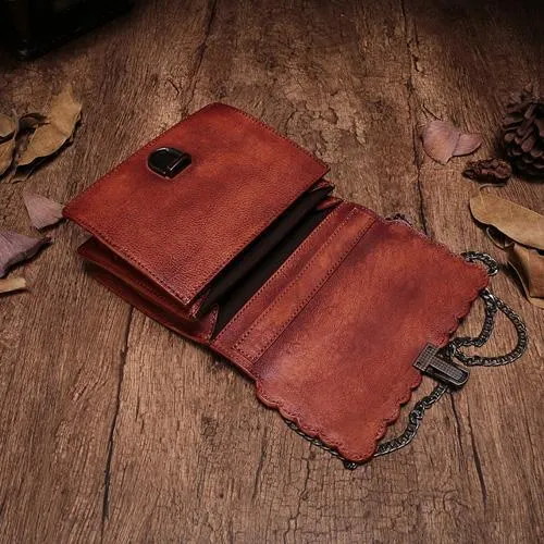 Vintage Womens Red Leather Handbags Purse Satchel Handbags Shoulder Crossbody Bags for Ladies