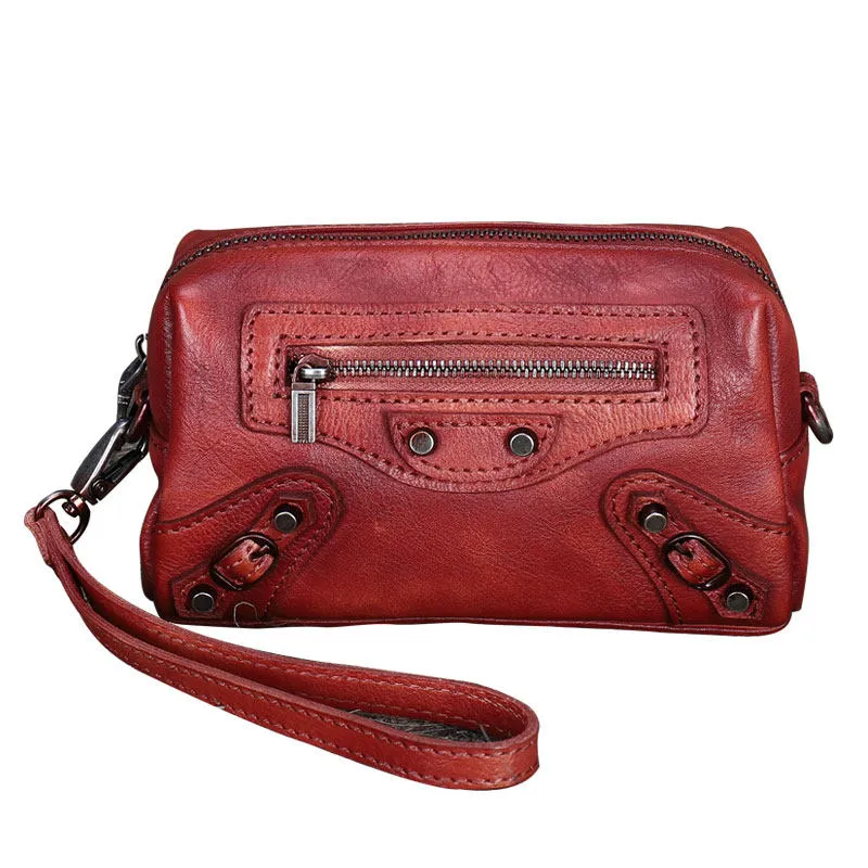 Vintage Womens Red Leather Wristlet Wallets Mini Shoulder Bag Small Crossbody Bag for Women