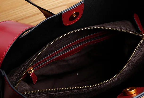 Women Genuine Leather Bucket Bag Tote Bag Shopper Bag Shoulder Bag Purse For Women
