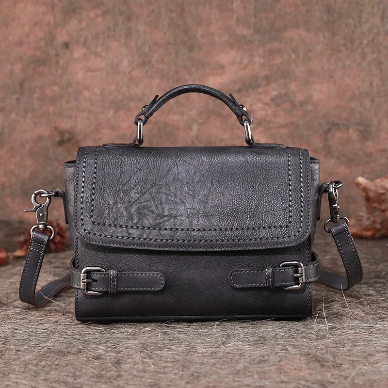 Womens Black Gray Leather Satchel Bag School Shoulder Bag Best Crossbody Purse for Ladies