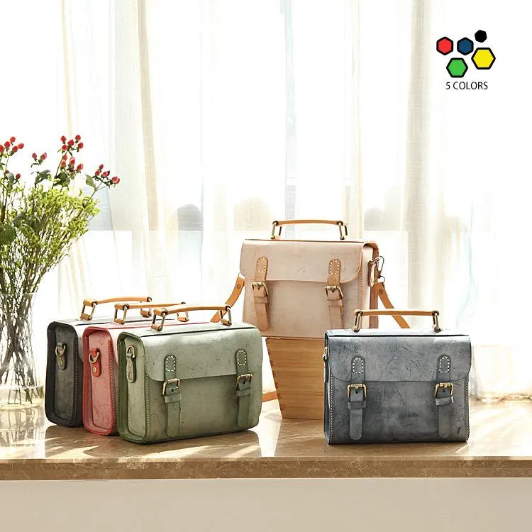 Womens Blue Leather Small Satchel Shoulder Bag Waxed Leather Cambridge Small Satchel Handbag Purse for Women
