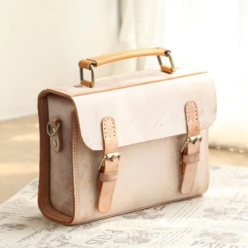 Womens Blue Leather Small Satchel Shoulder Bag Waxed Leather Cambridge Small Satchel Handbag Purse for Women