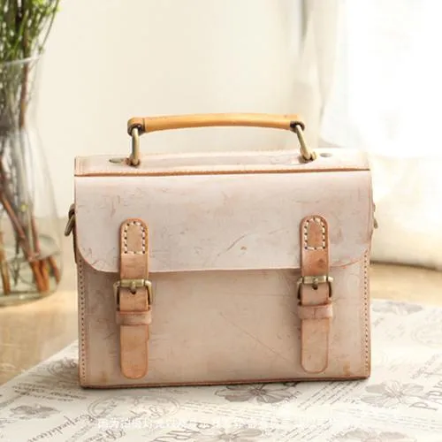 Womens Blue Leather Small Satchel Shoulder Bag Waxed Leather Cambridge Small Satchel Handbag Purse for Women