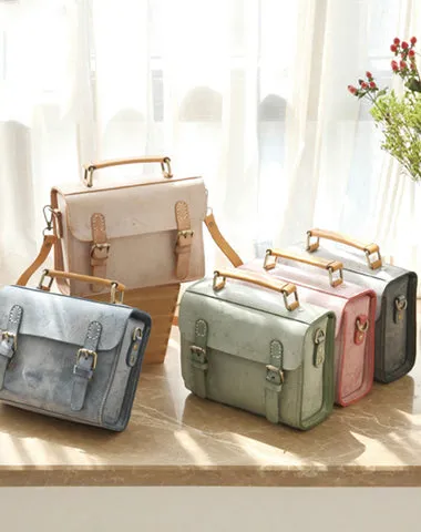 Womens Blue Leather Small Satchel Shoulder Bag Waxed Leather Cambridge Small Satchel Handbag Purse for Women