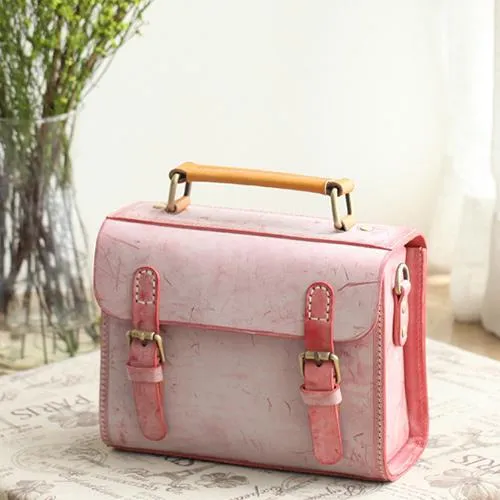 Womens Blue Leather Small Satchel Shoulder Bag Waxed Leather Cambridge Small Satchel Handbag Purse for Women