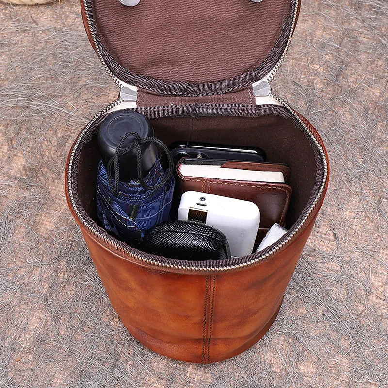 Womens Leather Barrel Shoulder Bag Purse Vintage Round Handbag Bucket Crossbody Purse for Women
