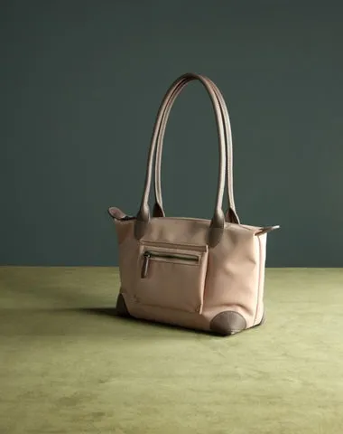 Womens Light Pink Nylon Shoulder Tote Medium Pink Nylon Handbag Purse for Ladies