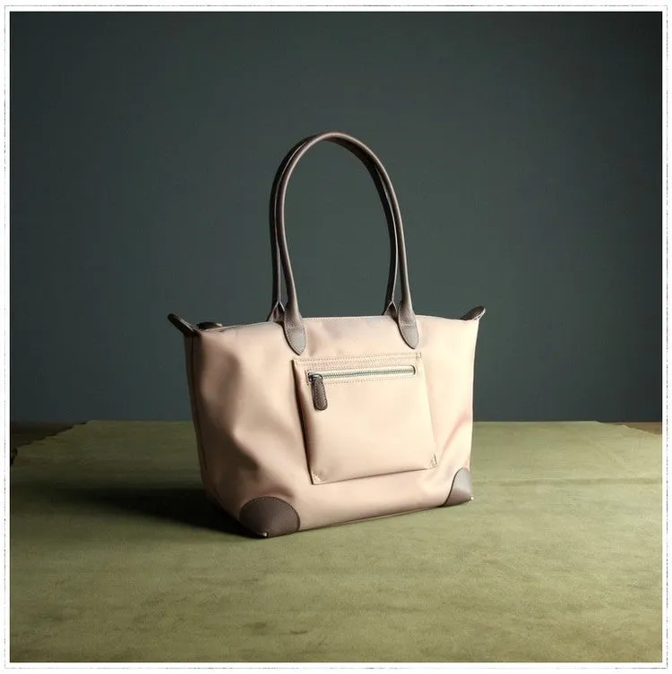 Womens Light Pink Nylon Shoulder Tote Medium Pink Nylon Handbag Purse for Ladies