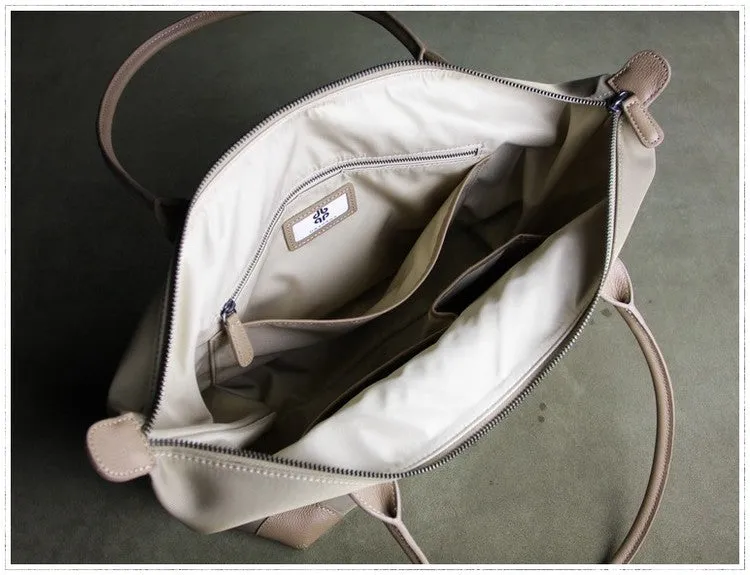 Womens Light Pink Nylon Shoulder Tote Medium Pink Nylon Handbag Purse for Ladies