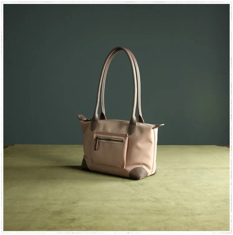 Womens Light Pink Nylon Shoulder Tote Medium Pink Nylon Handbag Purse for Ladies