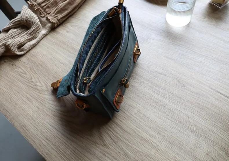 Womens Small Leather Satchel Crossbody Bag Vintage School Handbags Shoulder Bag for Ladies