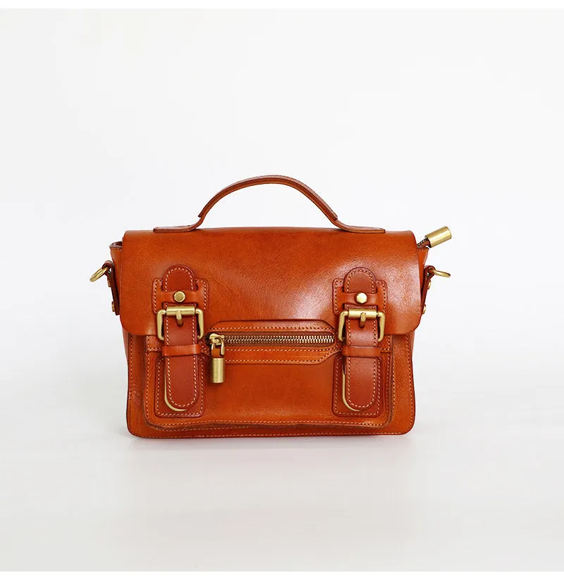 Womens Small Leather Satchel Crossbody Bag Vintage School Handbags Shoulder Bag for Ladies