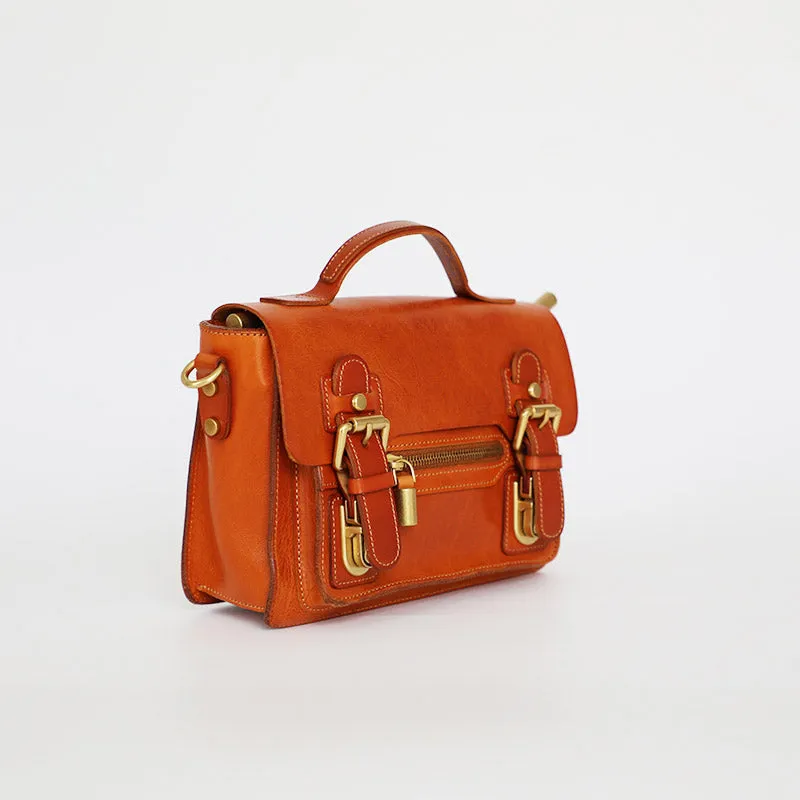 Womens Small Leather Satchel Crossbody Bag Vintage School Handbags Shoulder Bag for Ladies
