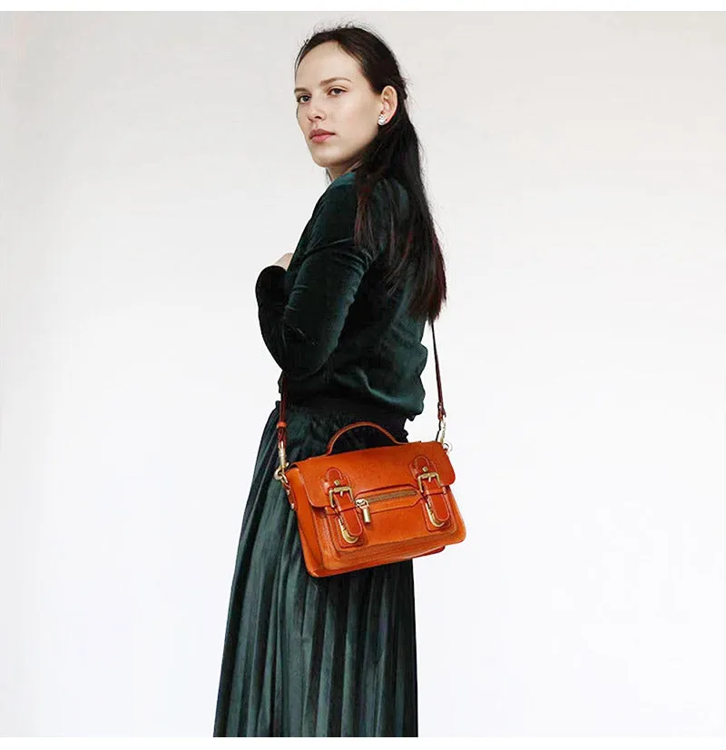 Womens Small Leather Satchel Crossbody Bag Vintage School Handbags Shoulder Bag for Ladies