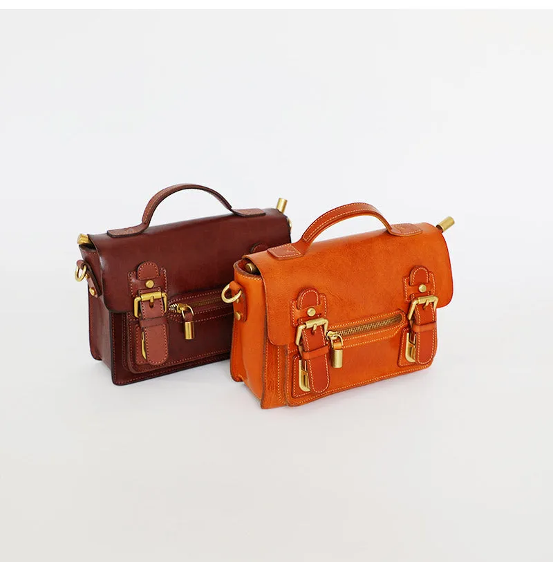 Womens Small Leather Satchel Crossbody Bag Vintage School Handbags Shoulder Bag for Ladies