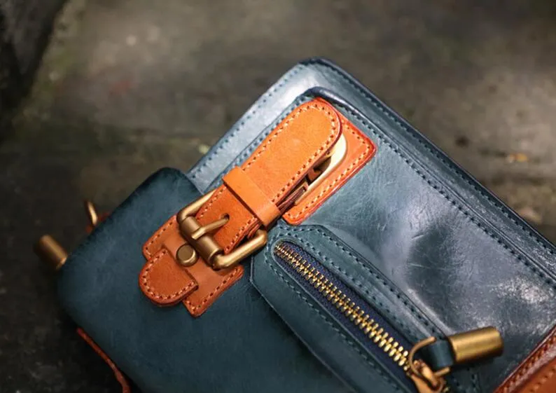 Womens Small Leather Satchel Crossbody Bag Vintage School Handbags Shoulder Bag for Ladies