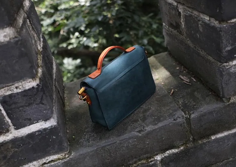 Womens Small Leather Satchel Crossbody Bag Vintage School Handbags Shoulder Bag for Ladies