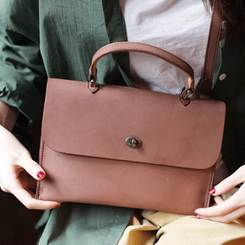 Womens Vintage Black Leather Work Handbag Pink Satchel Shoulder Bag Simple Crossbody Bag