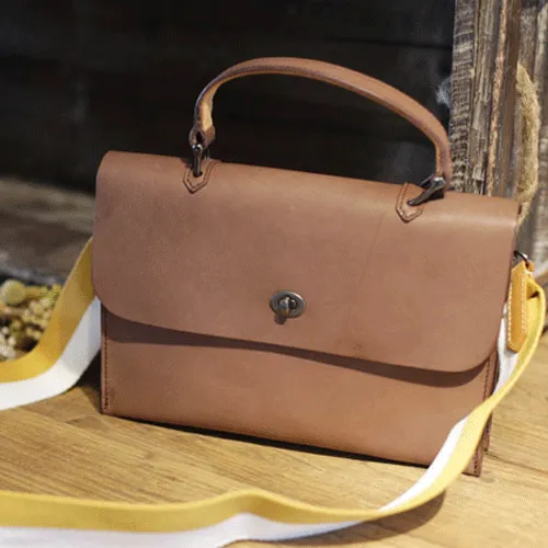 Womens Vintage Black Leather Work Handbag Pink Satchel Shoulder Bag Simple Crossbody Bag