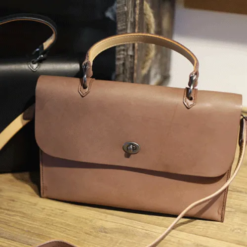 Womens Vintage Black Leather Work Handbag Pink Satchel Shoulder Bag Simple Crossbody Bag