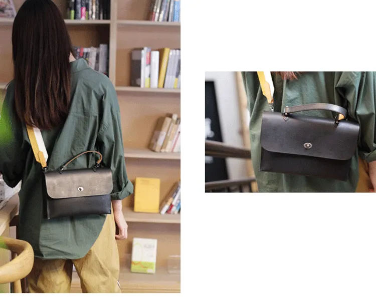 Womens Vintage Black Leather Work Handbag Pink Satchel Shoulder Bag Simple Crossbody Bag