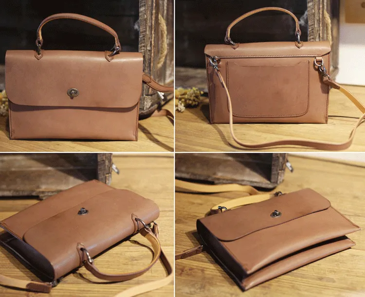 Womens Vintage Black Leather Work Handbag Pink Satchel Shoulder Bag Simple Crossbody Bag