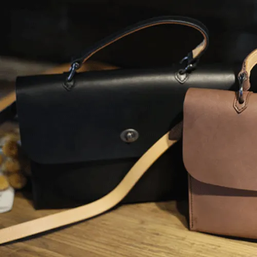 Womens Vintage Black Leather Work Handbag Pink Satchel Shoulder Bag Simple Crossbody Bag