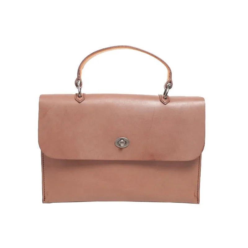 Womens Vintage Black Leather Work Handbag Pink Satchel Shoulder Bag Simple Crossbody Bag