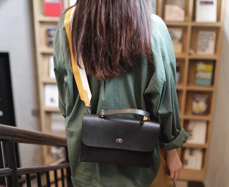 Womens Vintage Black Leather Work Handbag Pink Satchel Shoulder Bag Simple Crossbody Bag