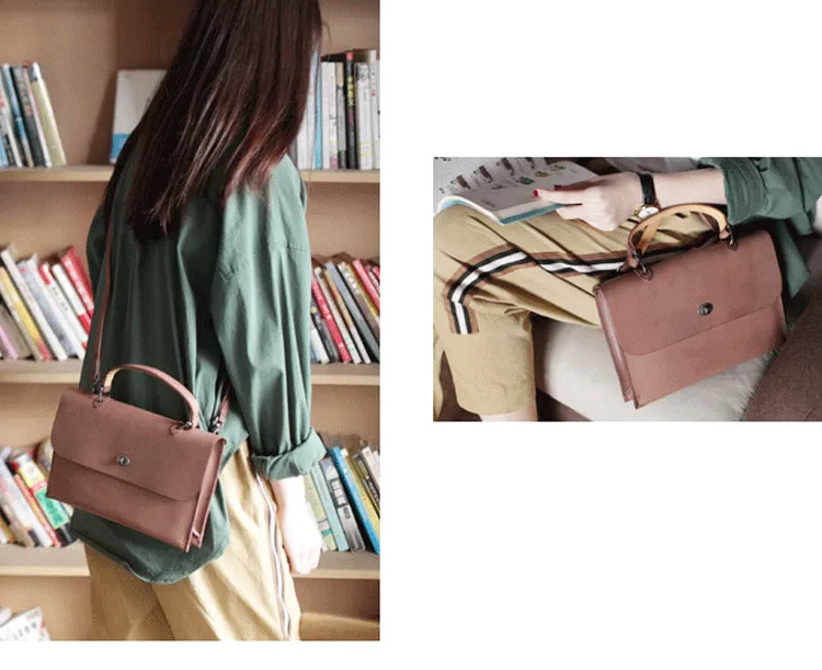 Womens Vintage Black Leather Work Handbag Pink Satchel Shoulder Bag Simple Crossbody Bag